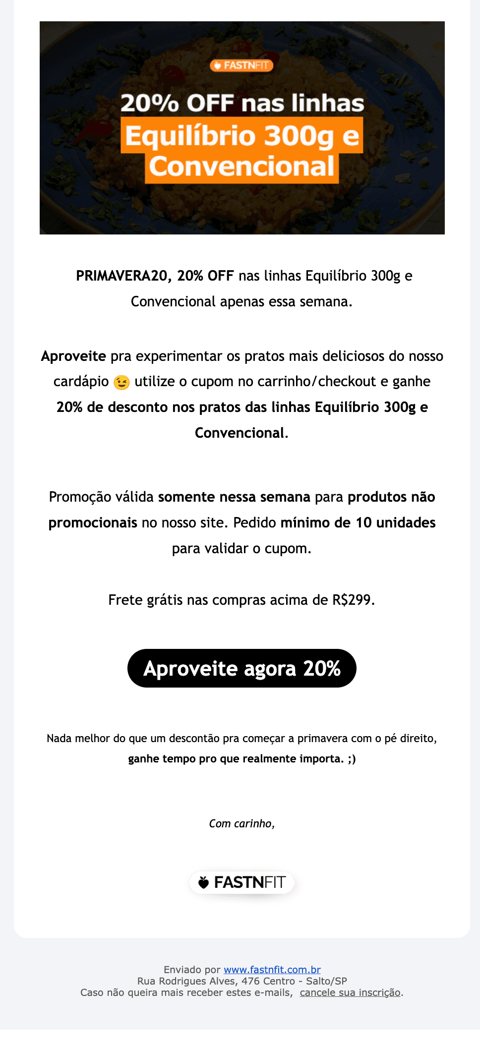 Fastnfit: Cupom PRIMAVERA20 - 20% pra você experimentar os nossos pratos