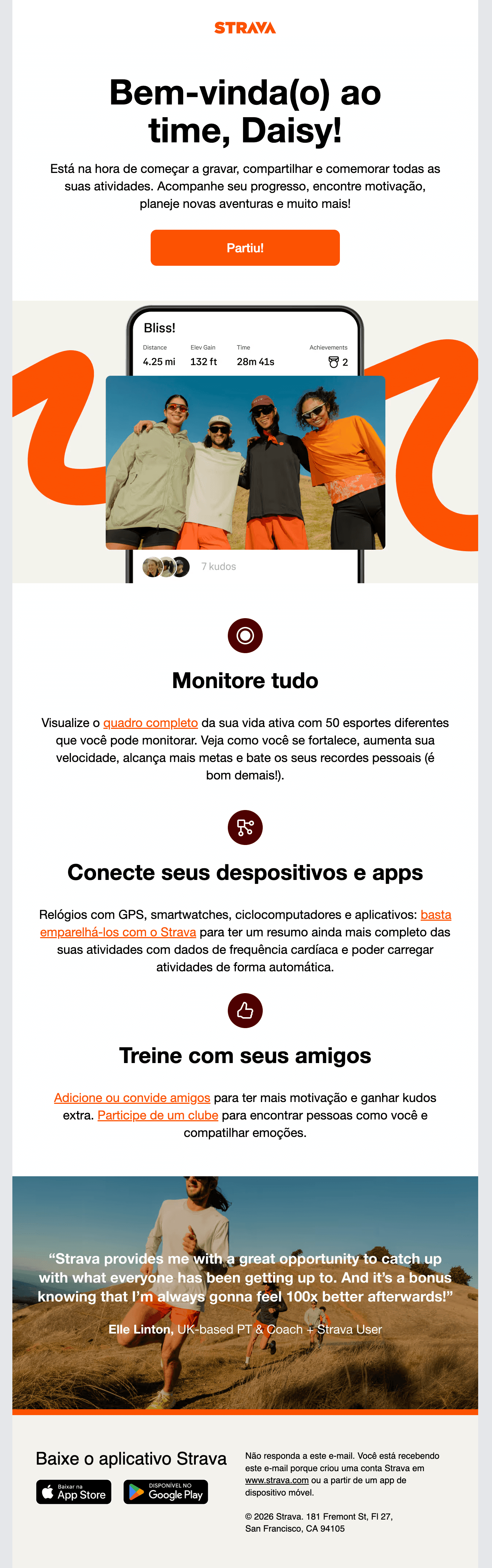 Strava: Te damos as boas-vindas, [name'! Vamos começar! 🔥