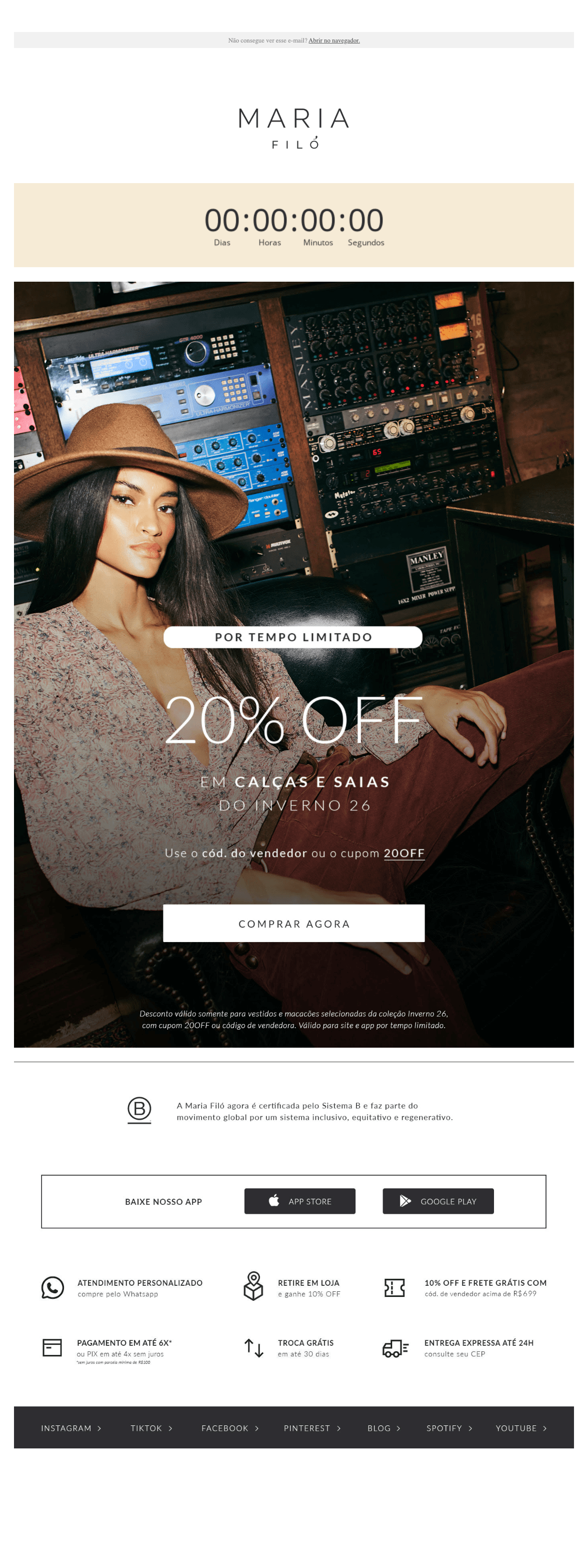 Maria filo: 20% OFF em Calças e Saias de Inverno 26
