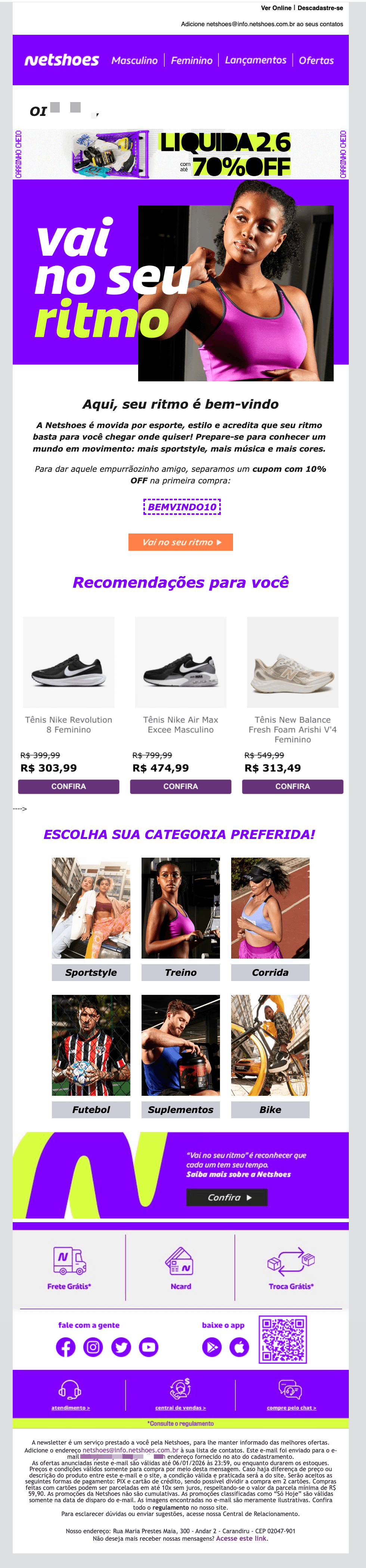 Netshoes: Boas-vindas a Netshoes! 💜