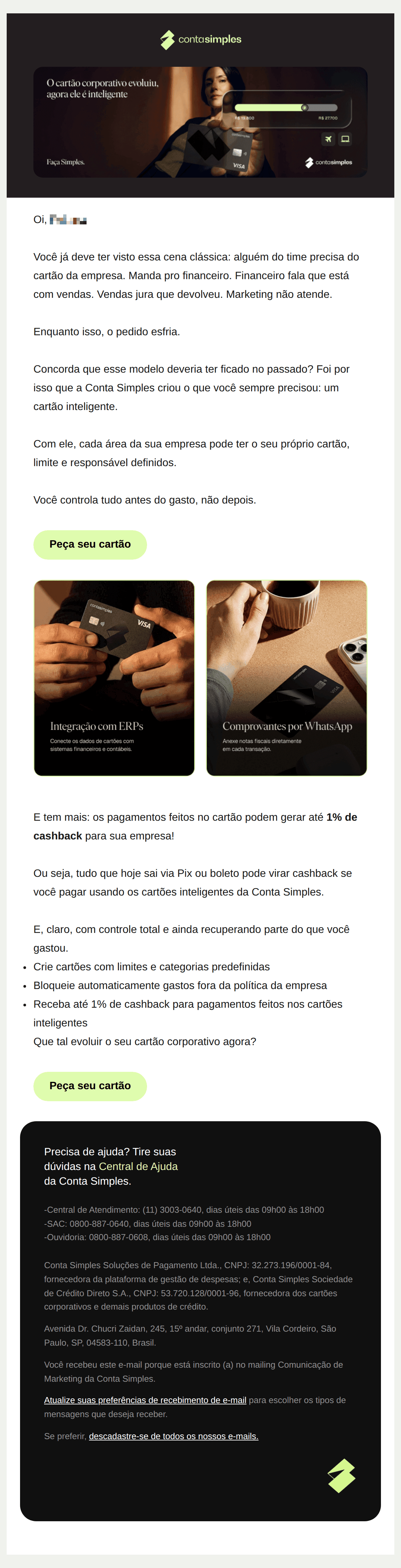 Conta simples: O cartão corporativo evoluiu: agora ele é inteligente