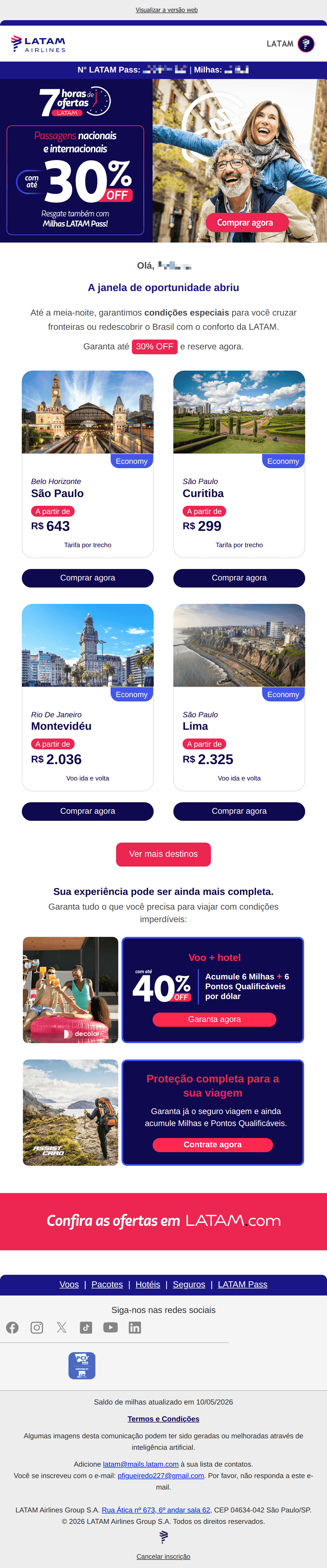 Latam: Brasil ou mundo? Escolha com até 30% OFF 🛫