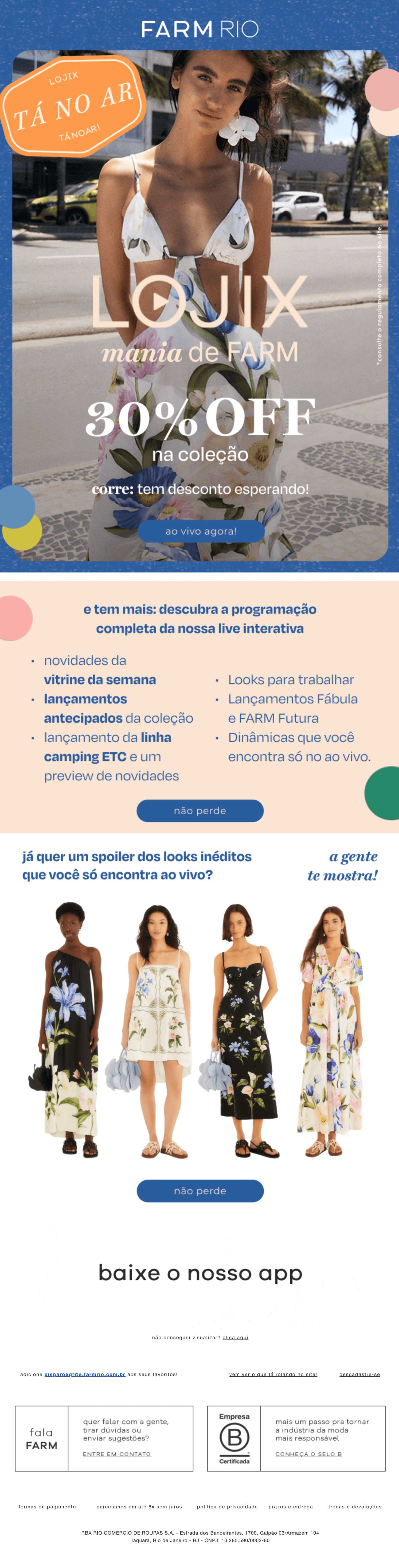 Farm: LOJIX TÁ NO AR: 30% OFF EM FARM Rio 🏆