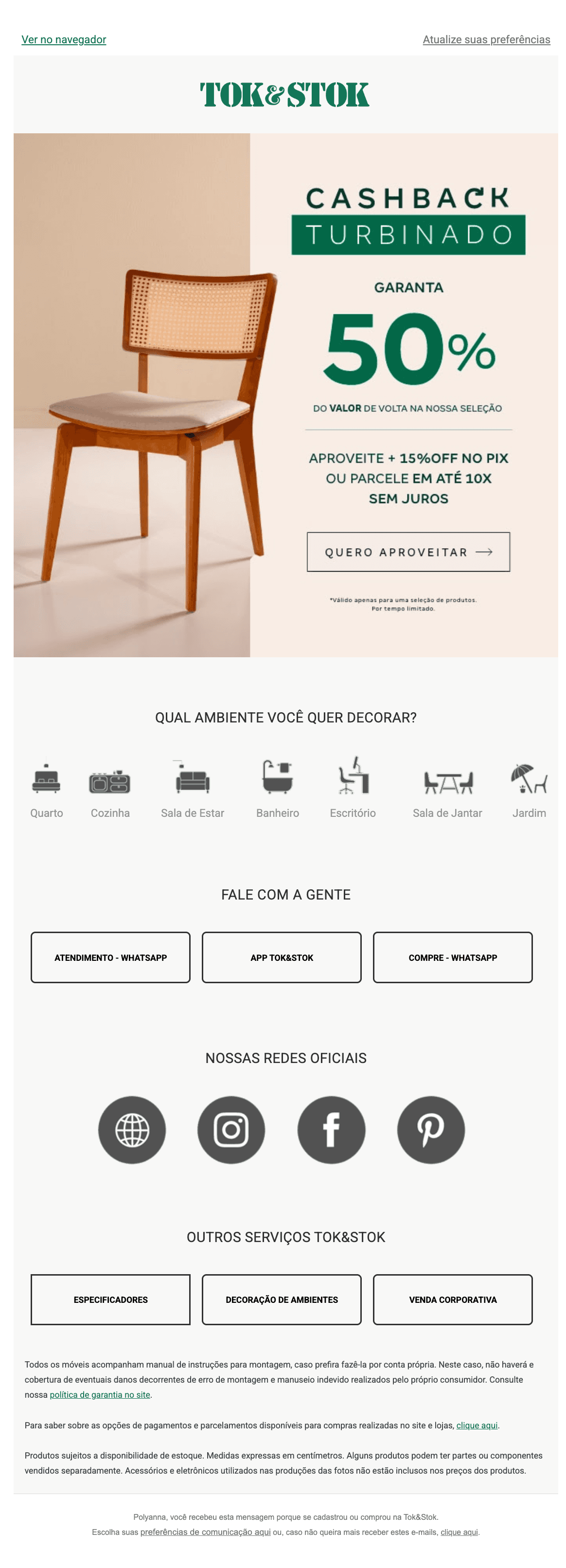 Tok&stok: Cashback turbinado para você!🔄
