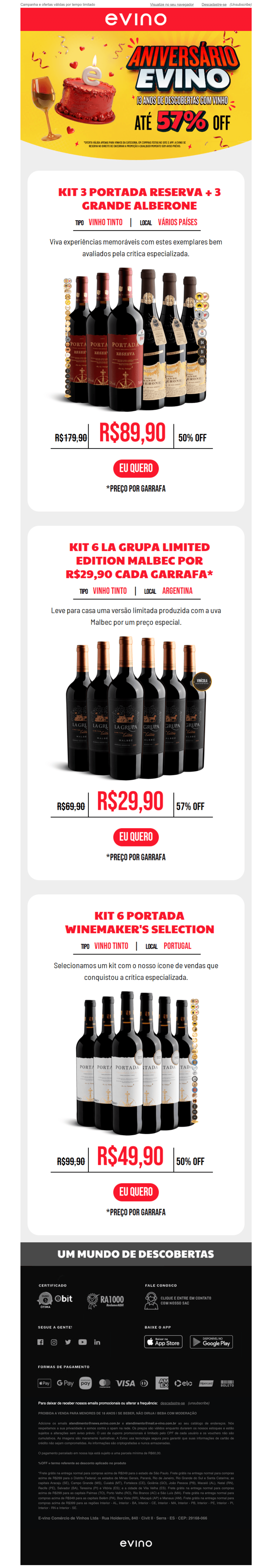 Evino: COMEÇOU O ANIVERSÁRIO DA EVINO