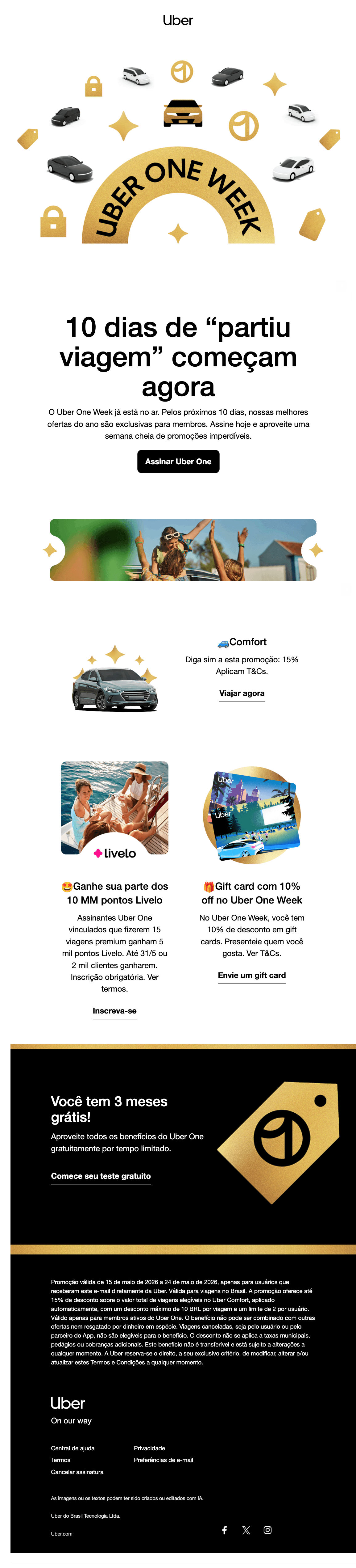 Email de Uber usado como referência em uma análise de CRM