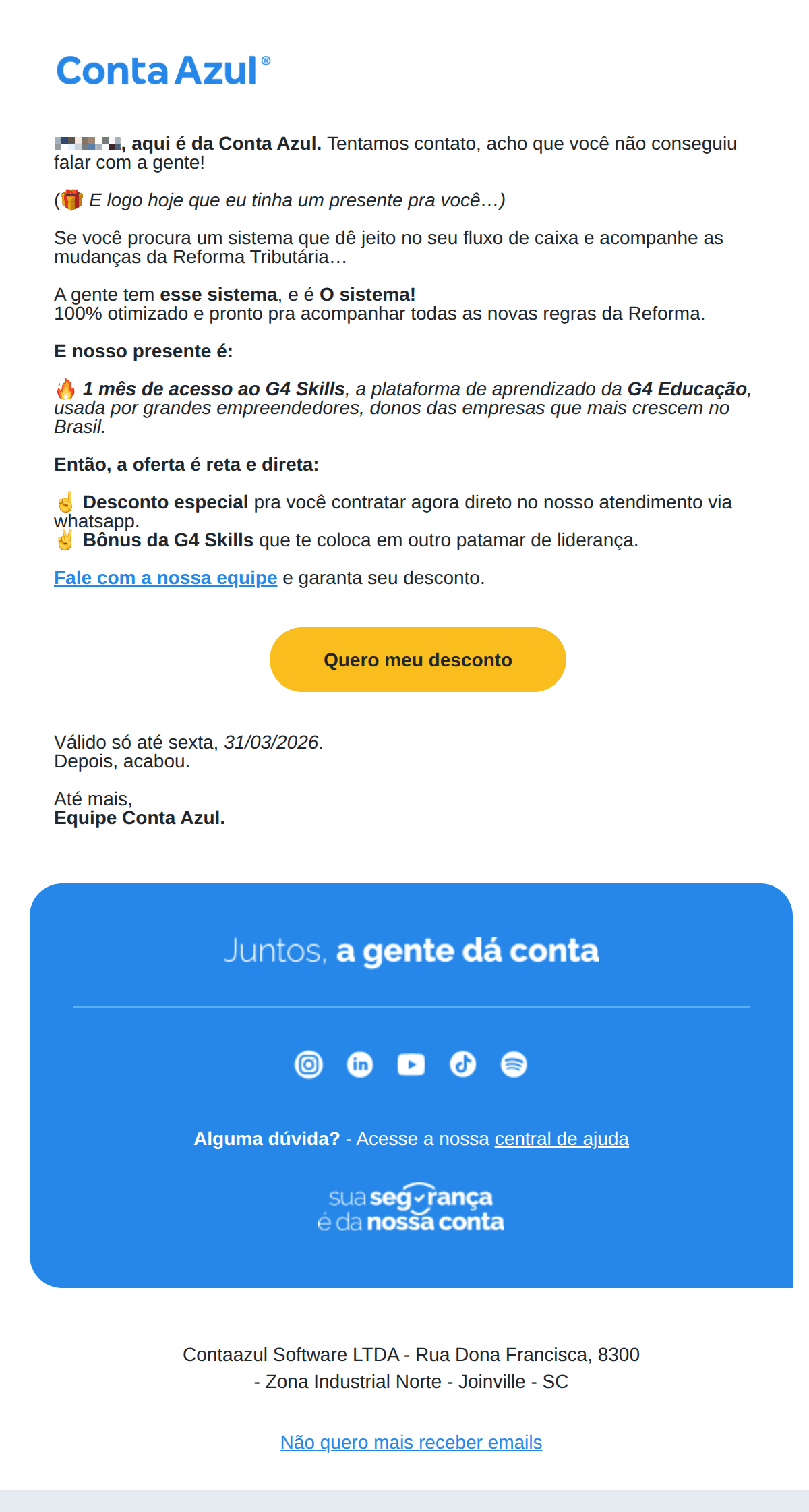 Conta Azul: 📲 Resolva 2 minutos + 🎁G4 pra sua empresa