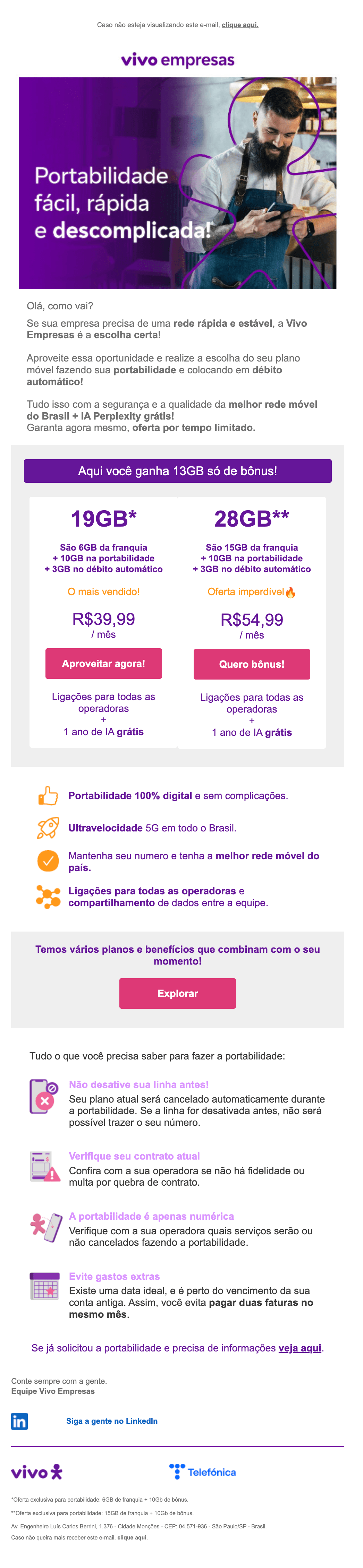 Vivo Empresas: 🟣 19GB por R$39,99? Sim, é real!