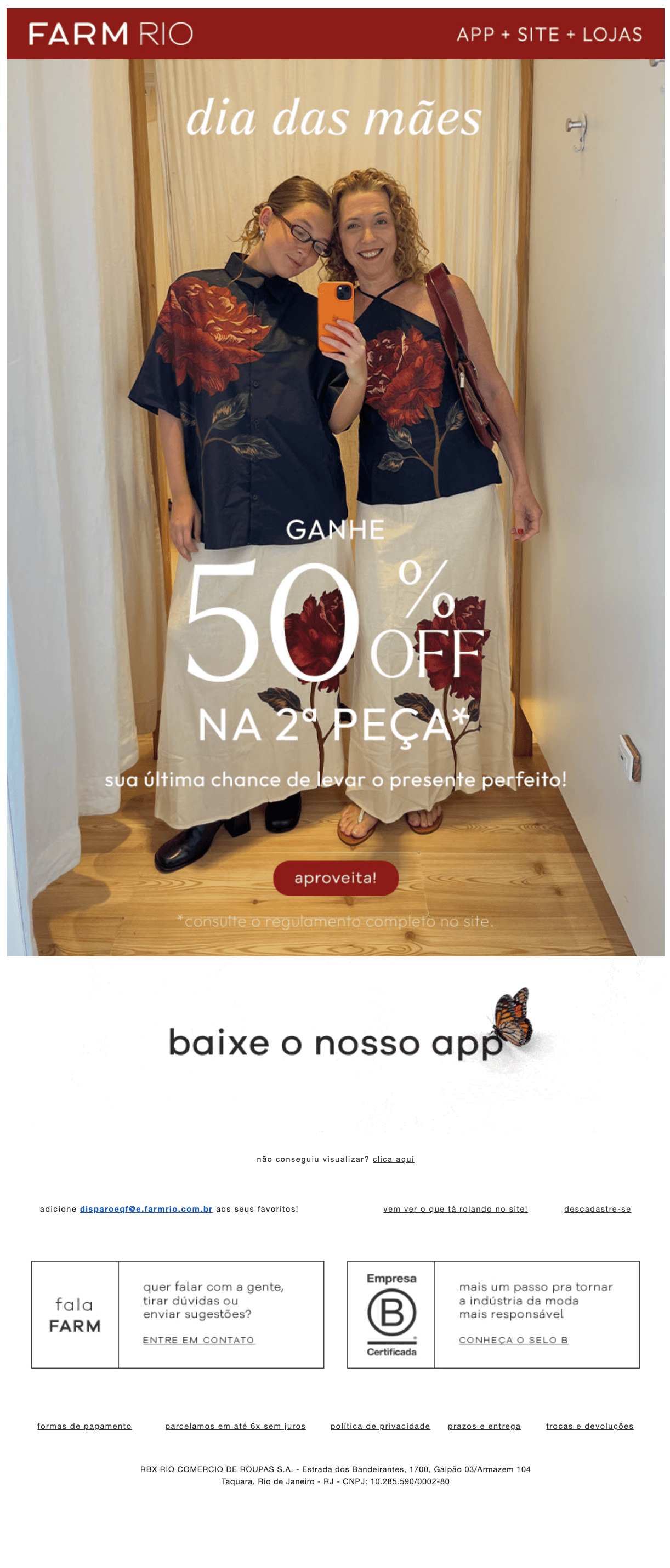 Farm: dia das mães: ganhe 50% OFF na 2ª peça 😱