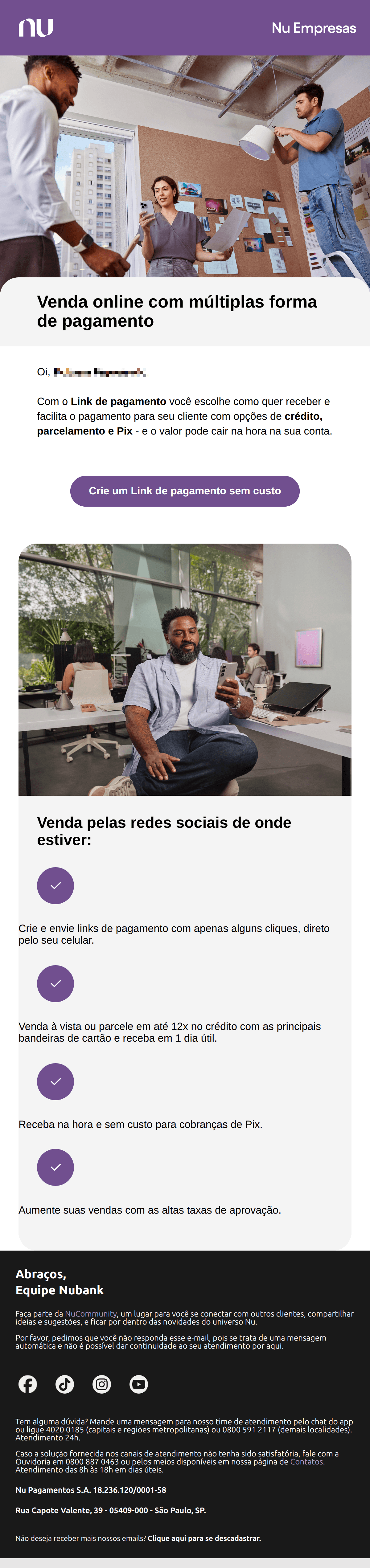 Nu Empresas: Um Link para cobrar, várias opções para receber