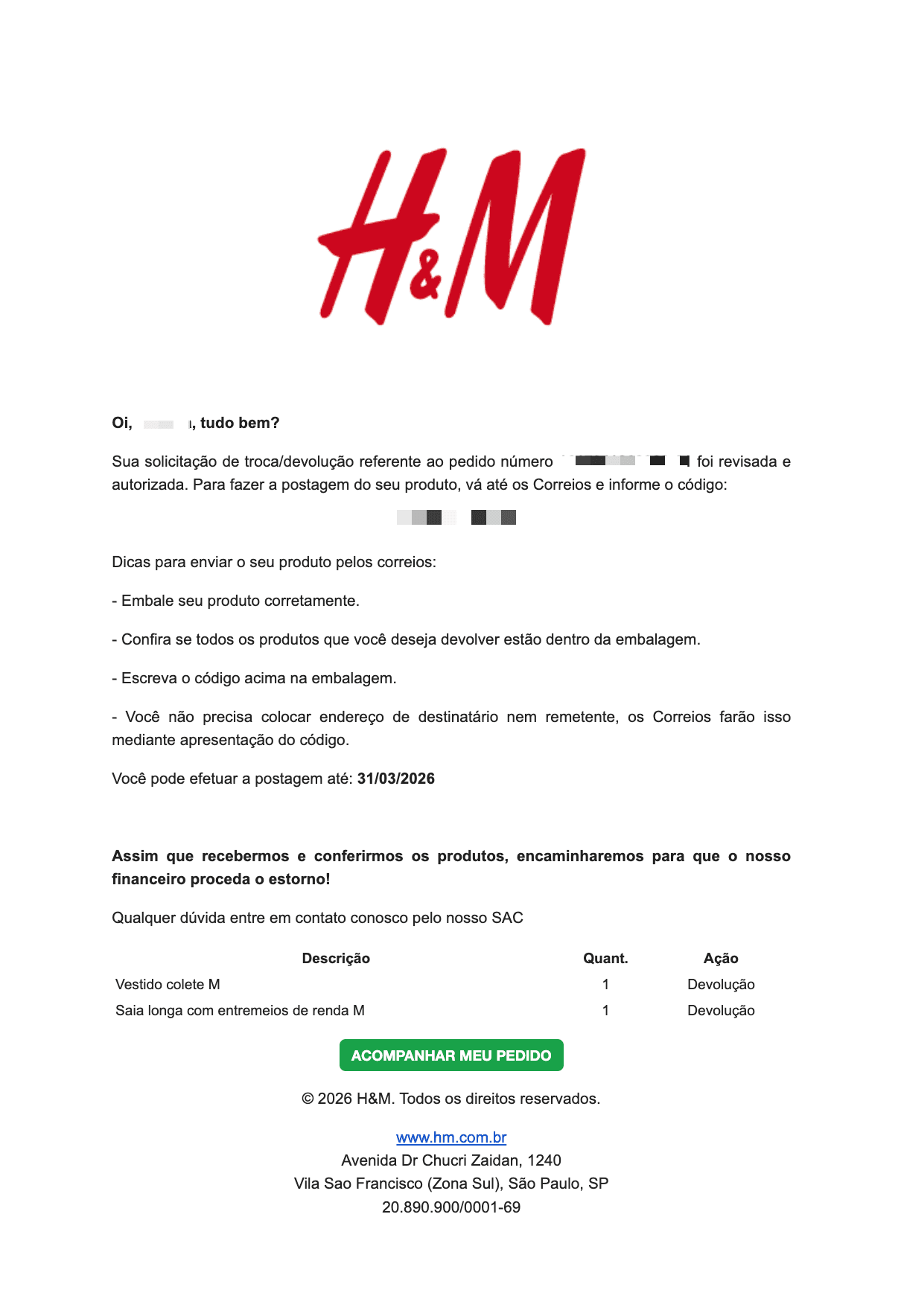 H&M: Código para a postagem do produto | H&M