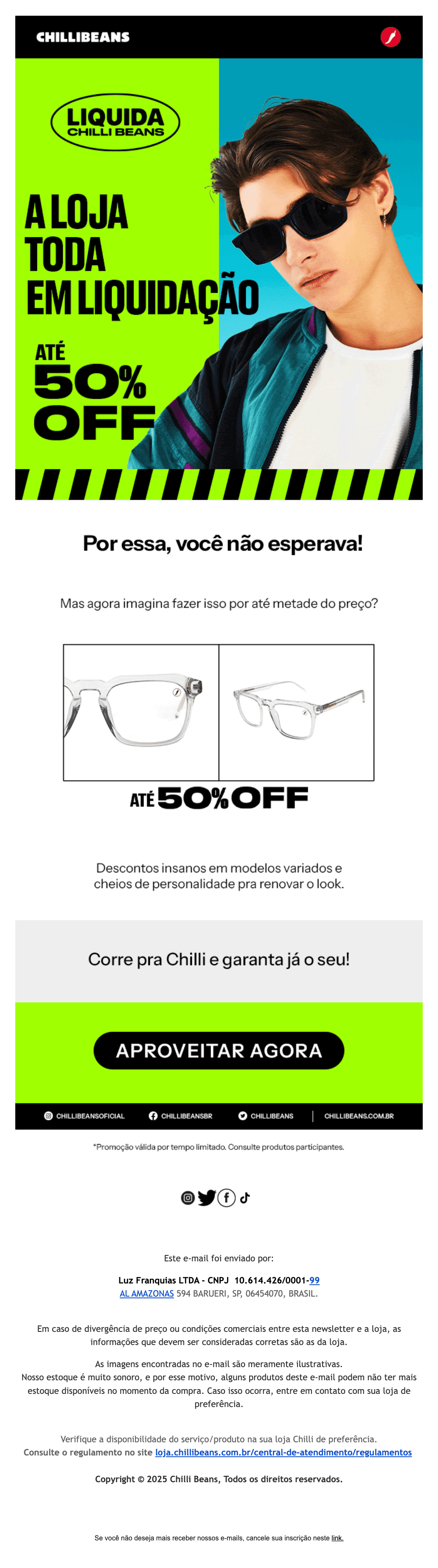 Chillibeans: SEM EXCEÇÃO: 50% OFF na loja inteira!