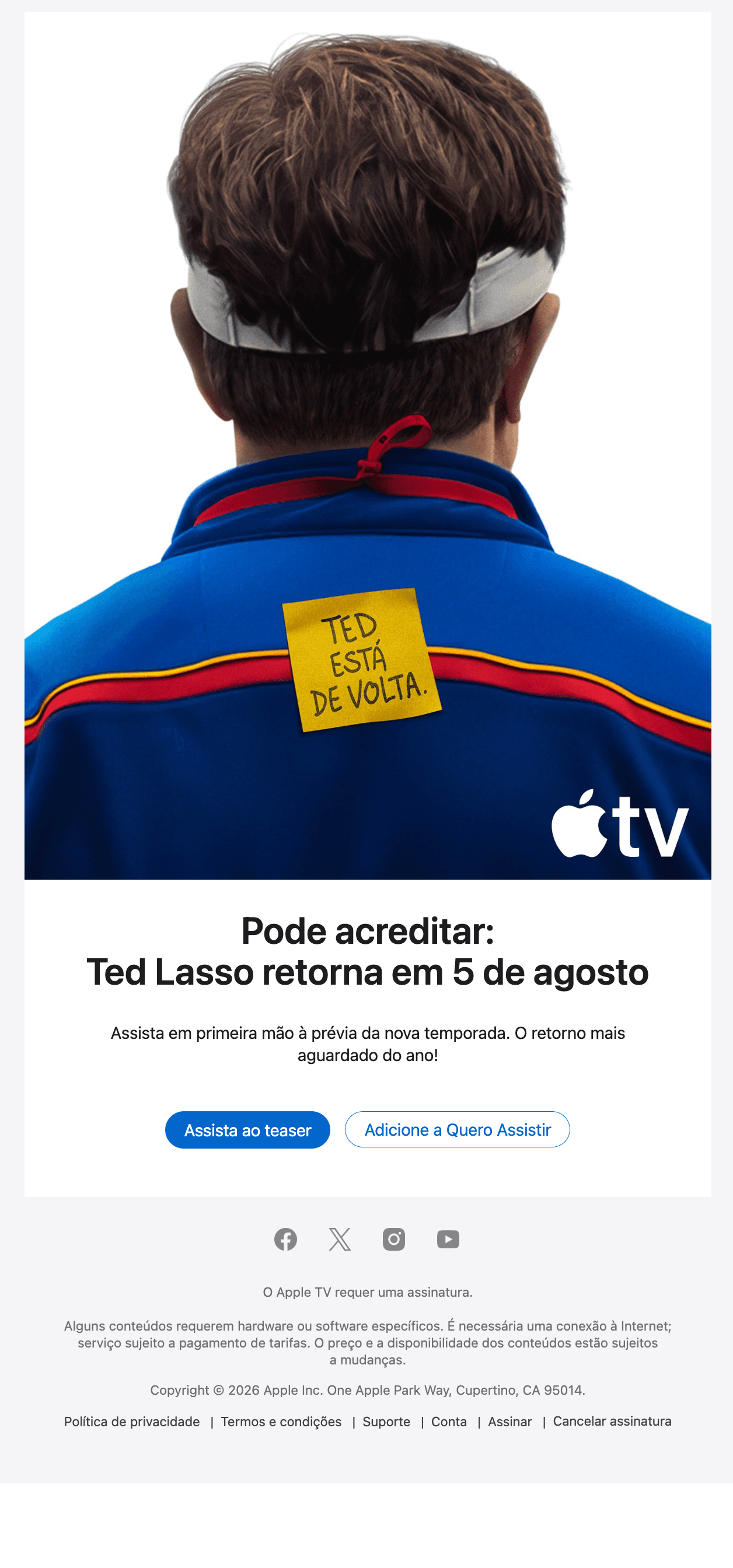 Apple: A nova temporada de Ted Lasso estreia em 5 de agosto