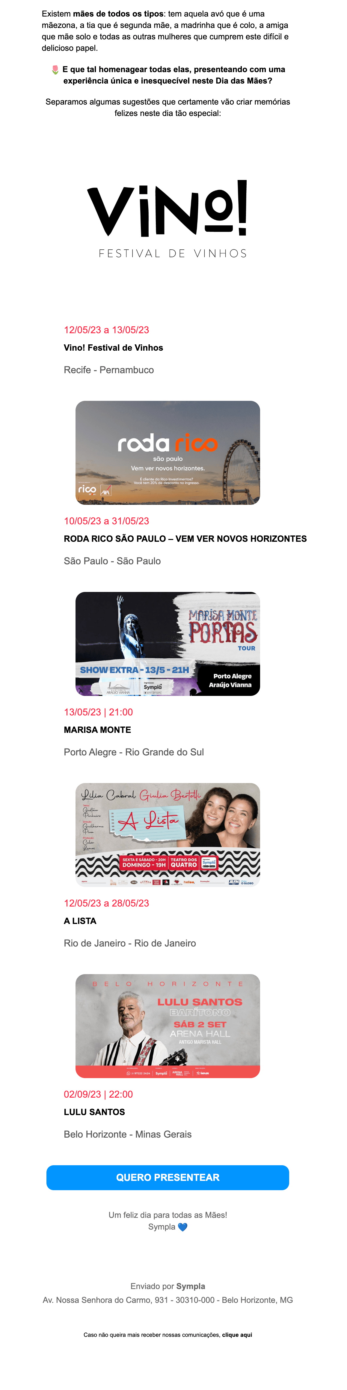 Sympla: Dia das Mães 🌷 presenteie com uma experiência inesquecível!