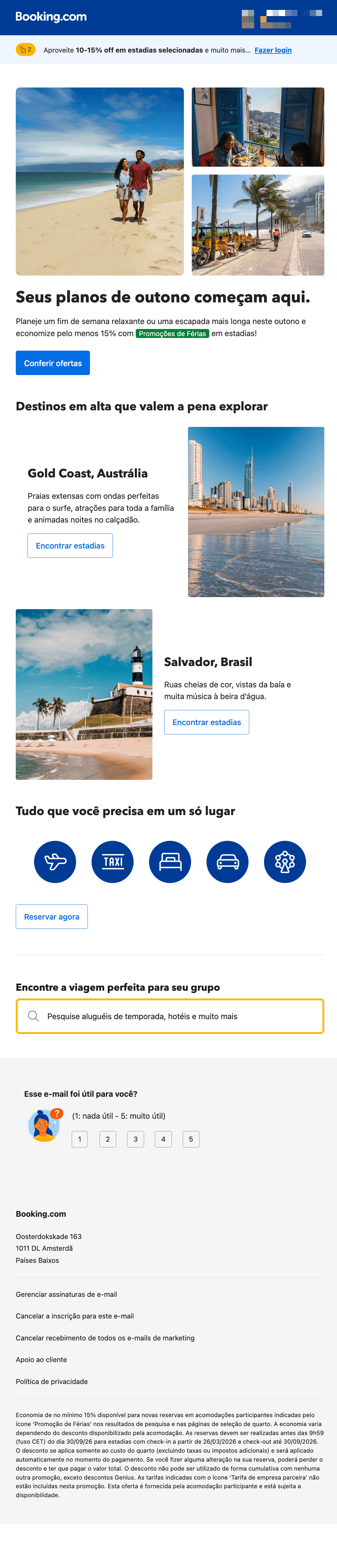 Booking: Economize pelo menos 15% em estadias neste outono 🍂