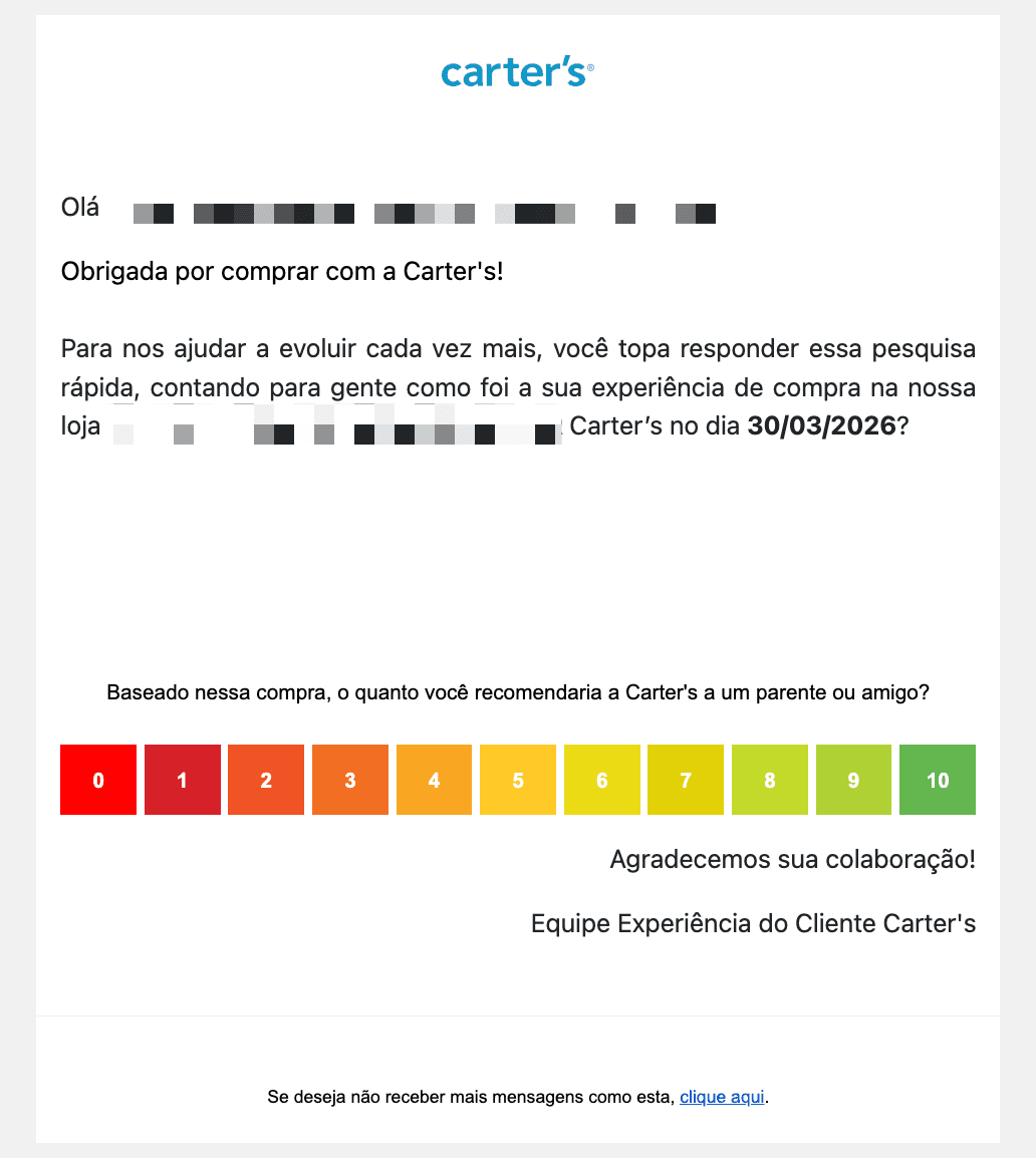 Carters: Como foi sua experiência de compra