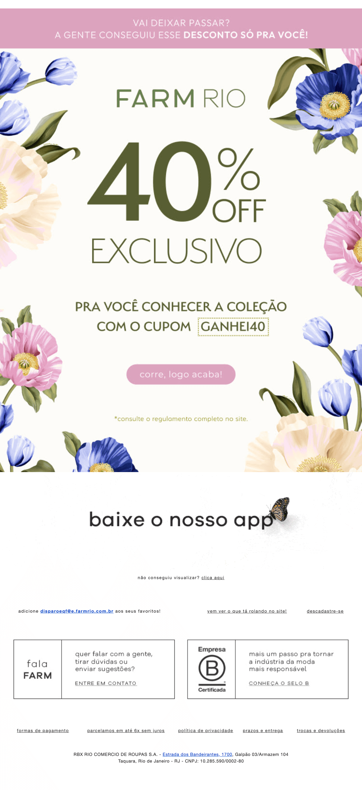 Farm: cupom te esperando: 40% OFF exclusivo 🎁