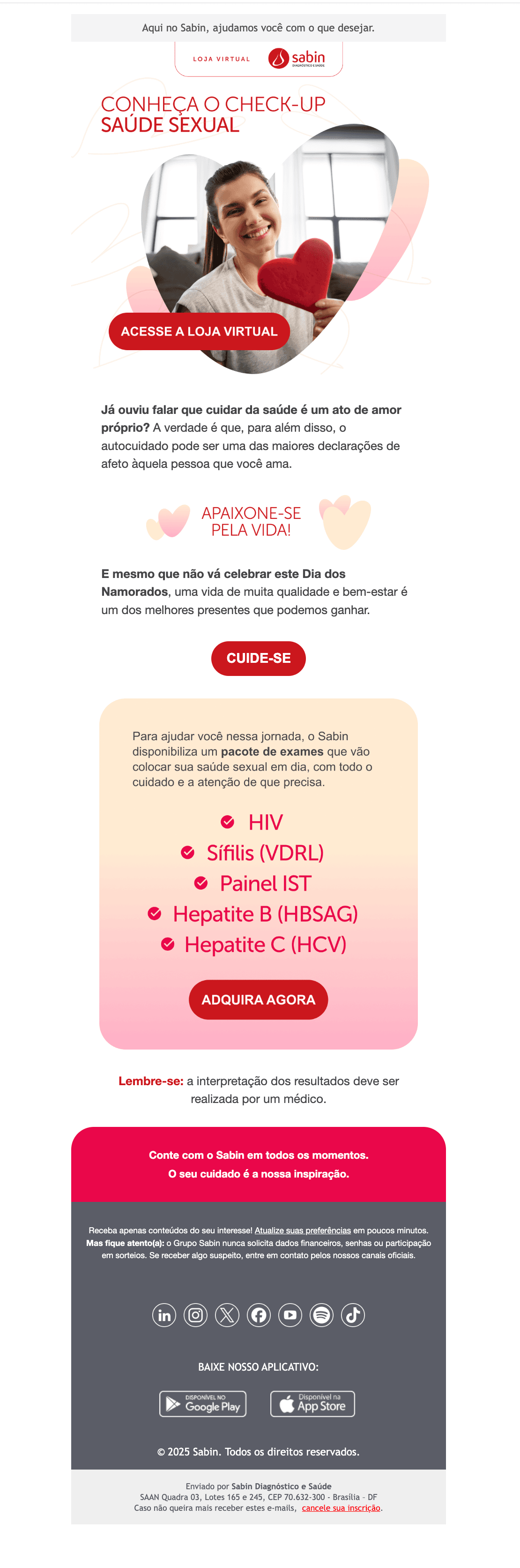 Sabin: Dia dos Namorados com a saúde em dia ❤️