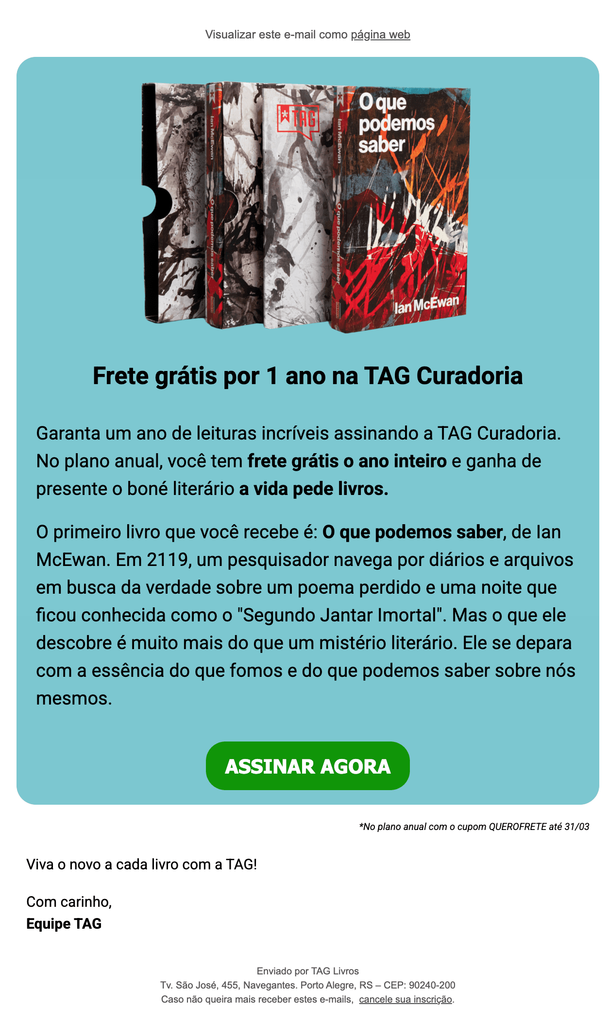 Tag Livros: Frete grátis para assinar a TAG Curadoria