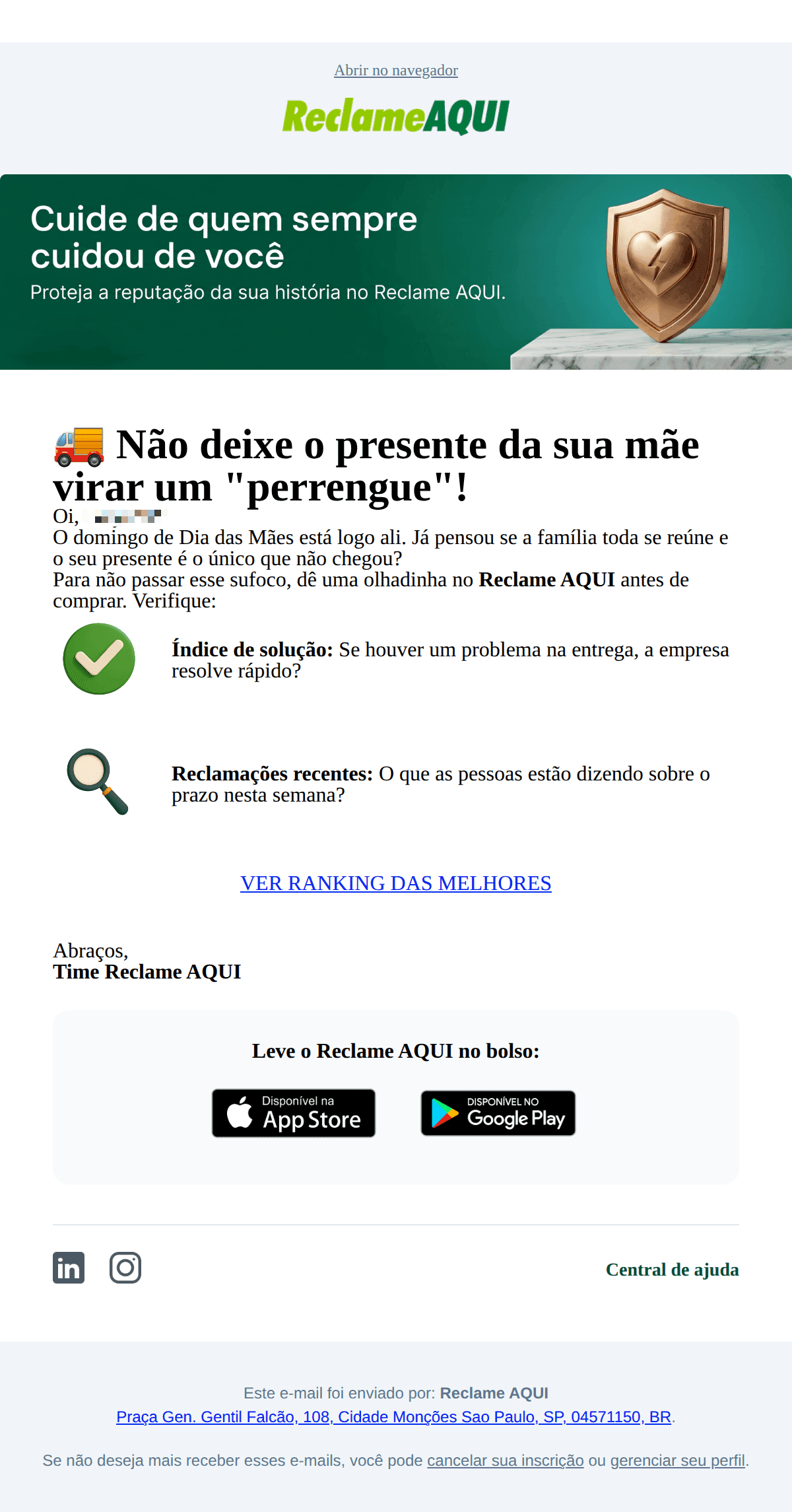 Reclame aqui: 🚚 Não deixe o presente da sua mãe virar um "perrengue"!