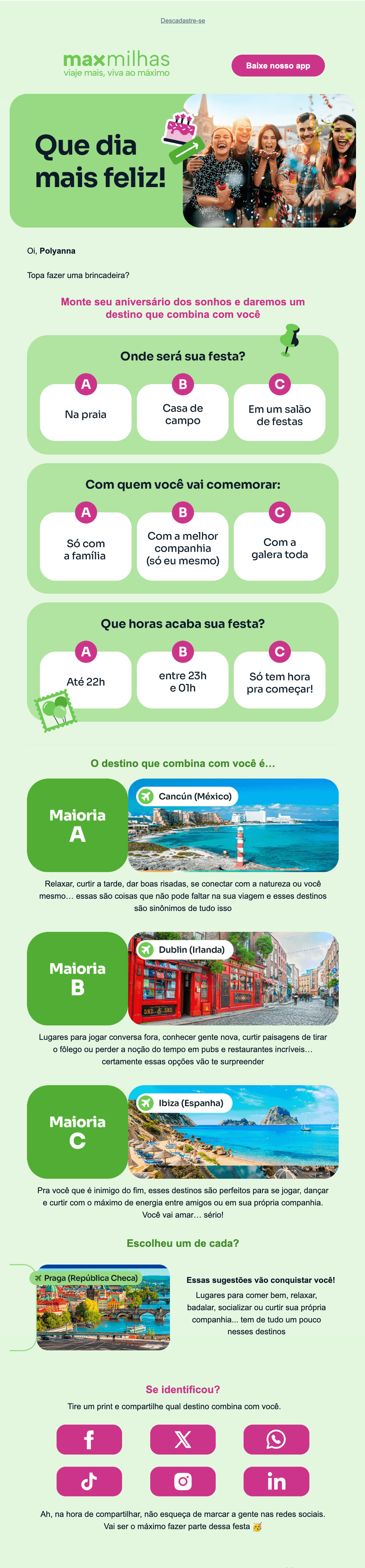 MaxMilhas: [Quizz] Monte seu aniversário dos sonhos 🥳