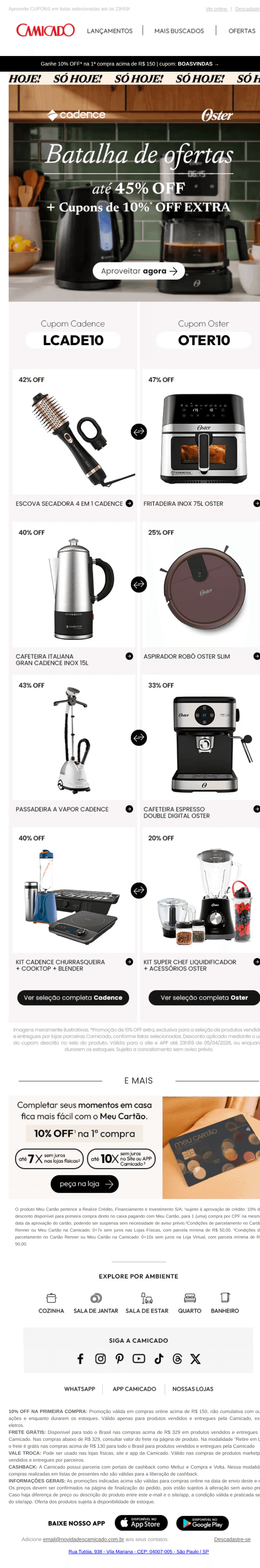 Camicado: Só hoje: até 45% OFF + 10% EXTRA 🏃➡️