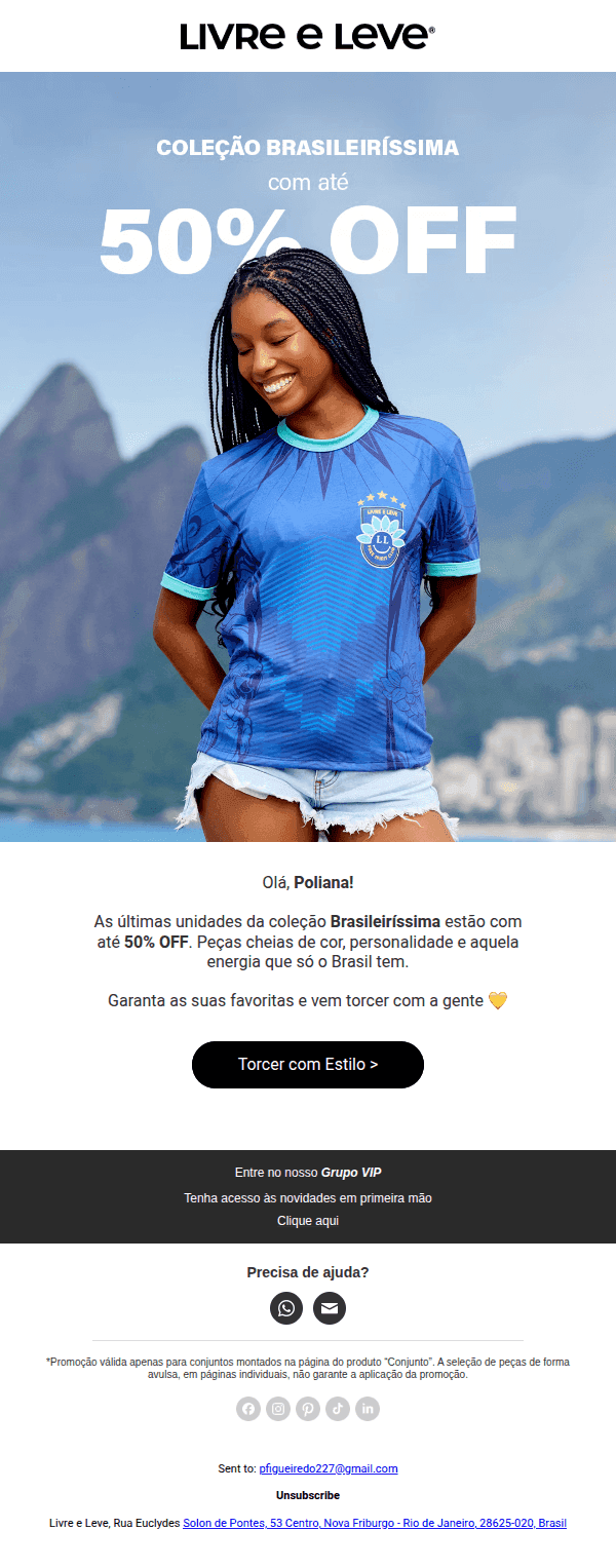 Livre e leve: Brasileiríssima com até 50% OFF 💛