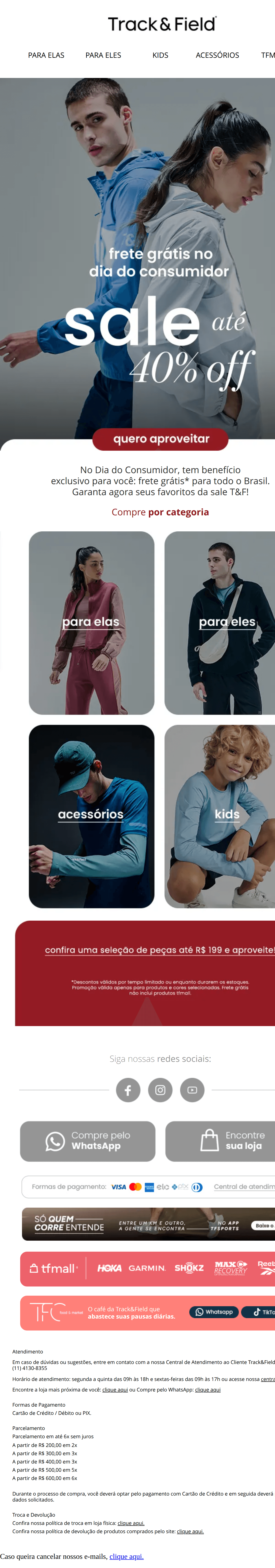 Track and Field: Dia do consumidor: sale até 40% OFF + frete grátis 🔥