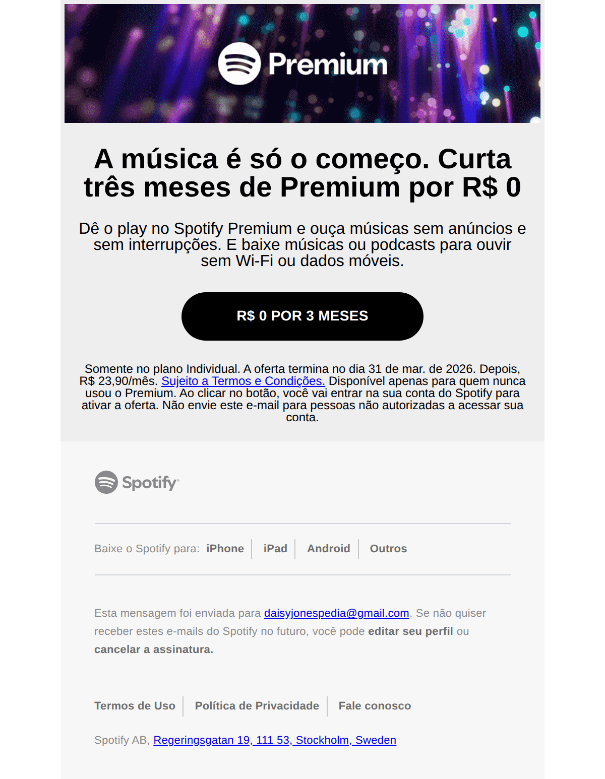 spotify: Não perca 3 meses grátis de Spotify Premium.