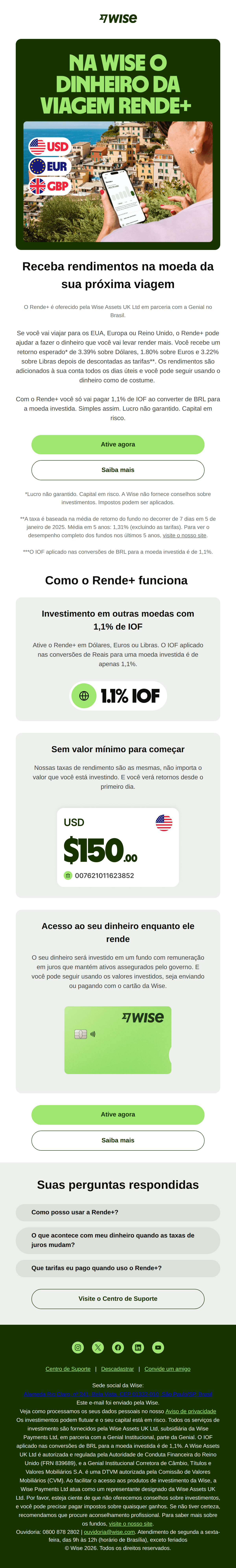 Wise: Invista na moeda da sua próxima viagem