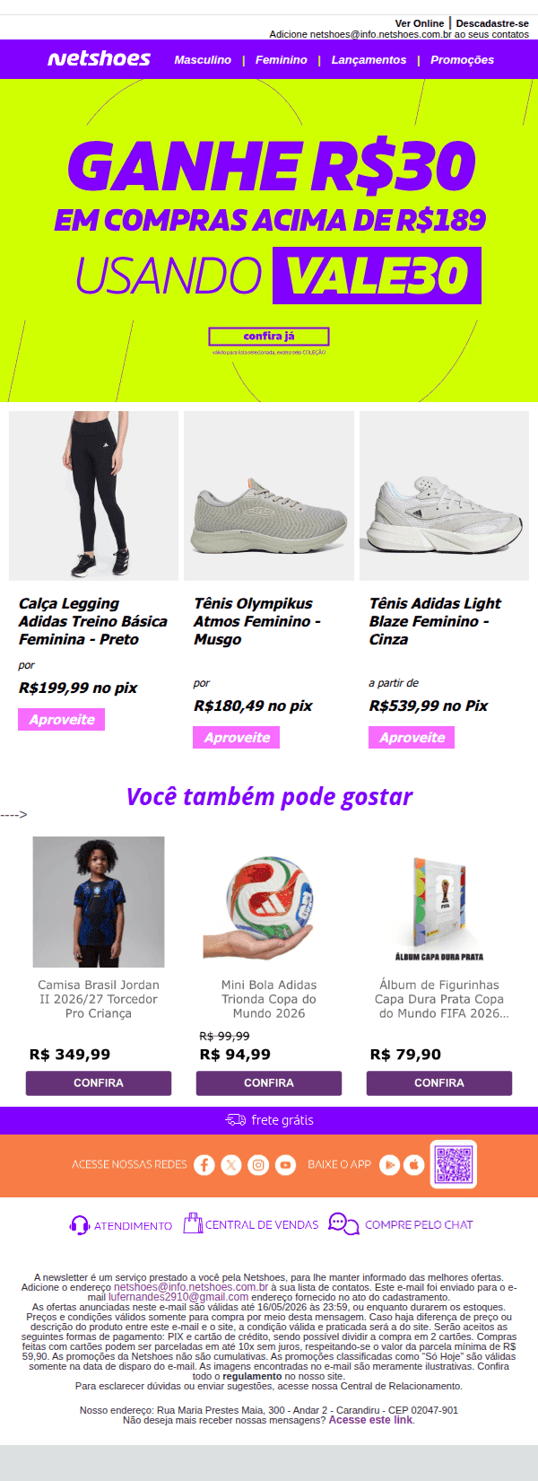 Netshoes: Vai R$30 de desconto por ai ?