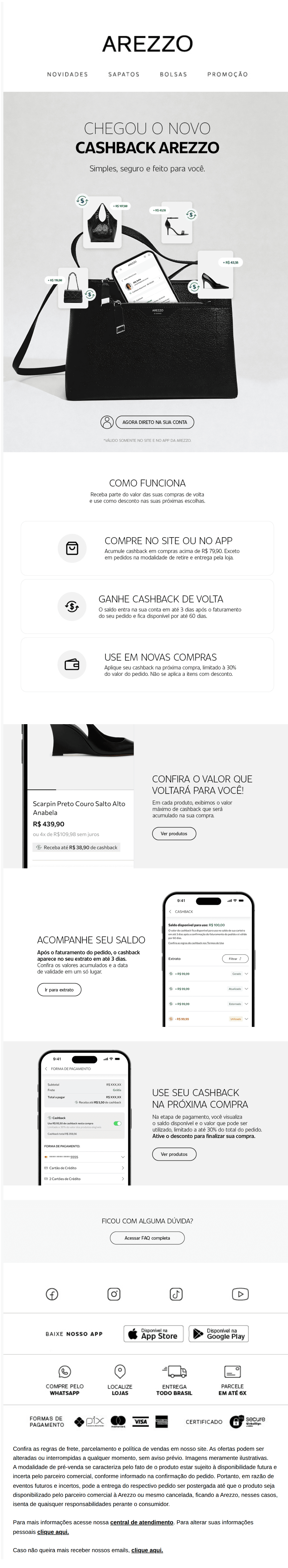 Arezzo: NOVO CASHBACK AREZZO!