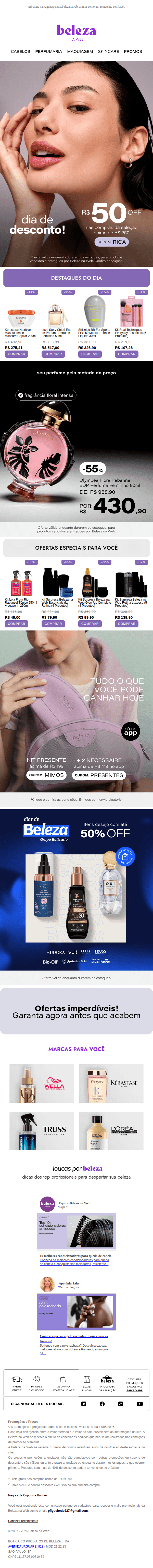 Beleza na web: Liberamos: R$50 OFF para resgatar aqui!