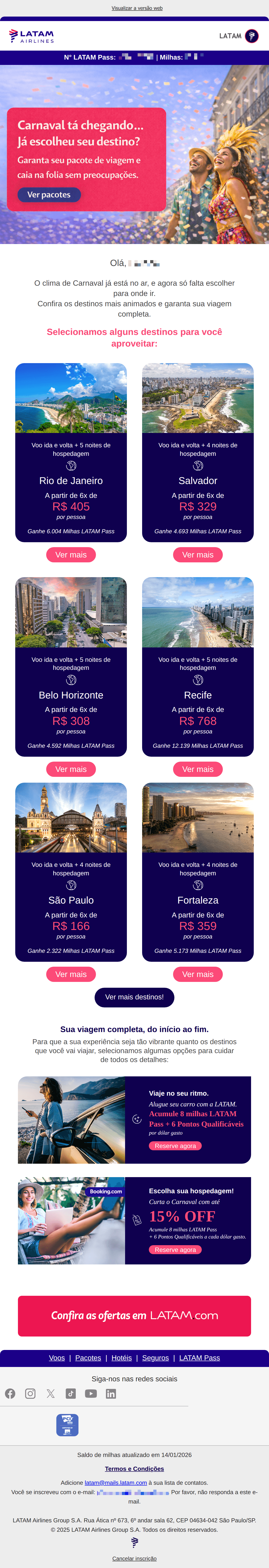 Latam: Ainda não sabe onde vai curtir o Carnaval? 🎊