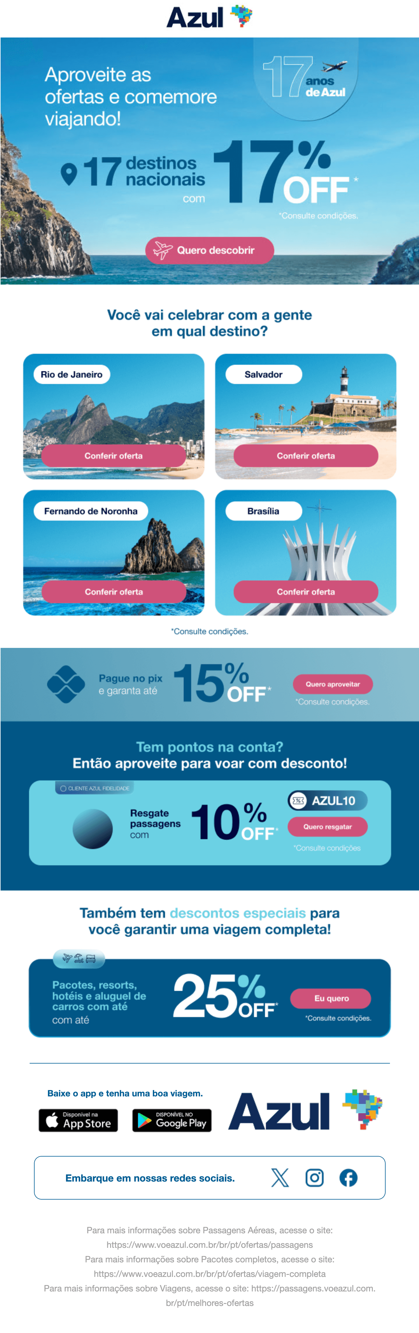 Azul: Aniversário Azul com desconto pra você 😍